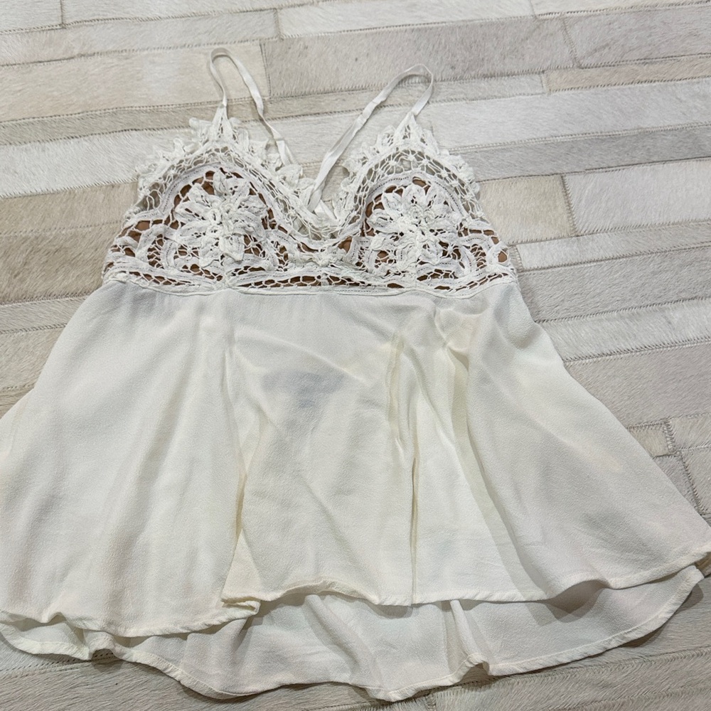 For Love and Lemons Delicate Lace Trim Ivory Cami Tank